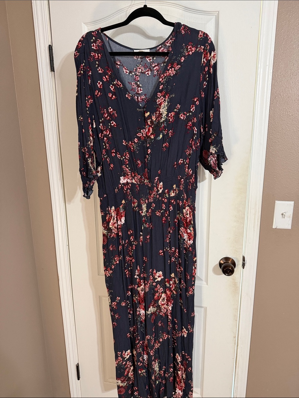ODDY Floral Navy Jumpsuit with Pink and Red Blossoms